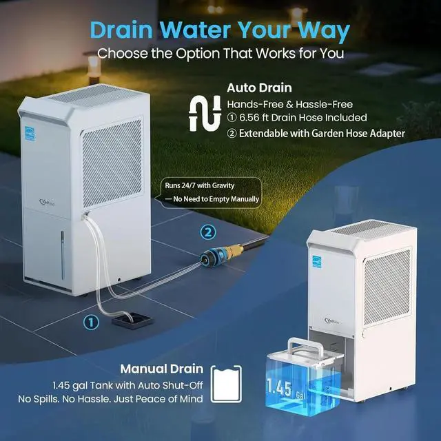 Alt view image 7 of 7 - Vellgoo 4,500 Sq.Ft Energy Star Dehumidifier with Drain Hose 52 Pint