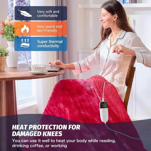 Alt view image 6 of 7 - Faux Fur Sherpa Heated Blanket with 10 Heat Levels and 8 Hour Auto Off