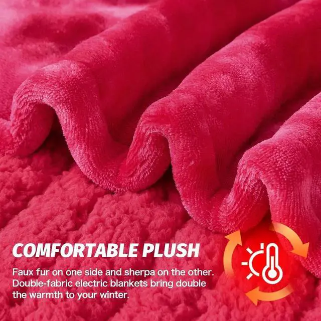 Alt view image 4 of 7 - Faux Fur Sherpa Heated Blanket with 10 Heat Levels and 8 Hour Auto Off