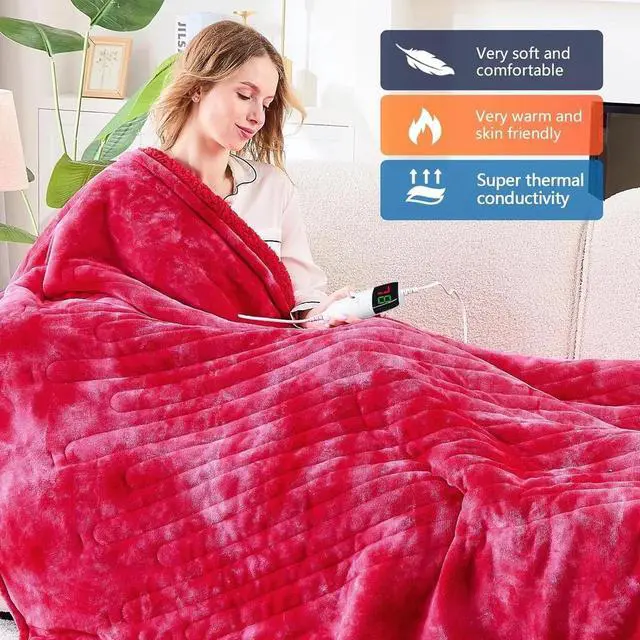 Alt view image 7 of 7 - Faux Fur Sherpa Heated Blanket with 10 Heat Levels and 8 Hour Auto Off