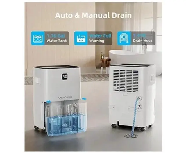 Alt view image 3 of 6 - 5500 Sq. Ft Dehumidifier for Basement with Drain Hose, VEAGASO 80 Pints...