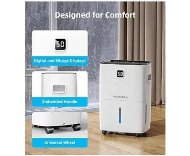 Alt view image 5 of 6 - 5500 Sq. Ft Dehumidifier for Basement with Drain Hose, VEAGASO 80 Pints...