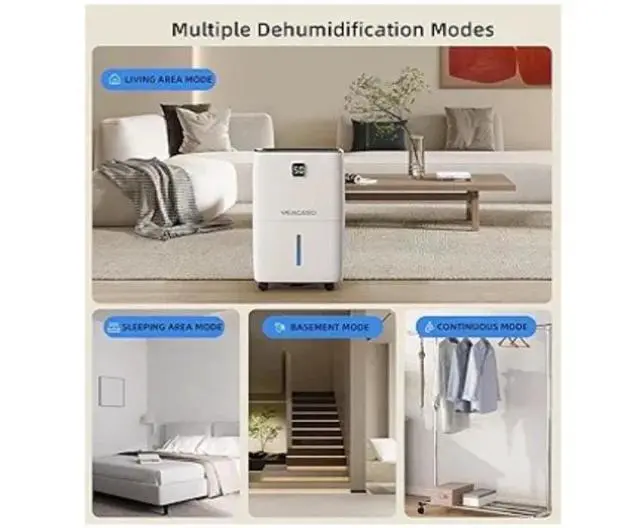 Alt view image 2 of 6 - 5500 Sq. Ft Dehumidifier for Basement with Drain Hose, VEAGASO 80 Pints...