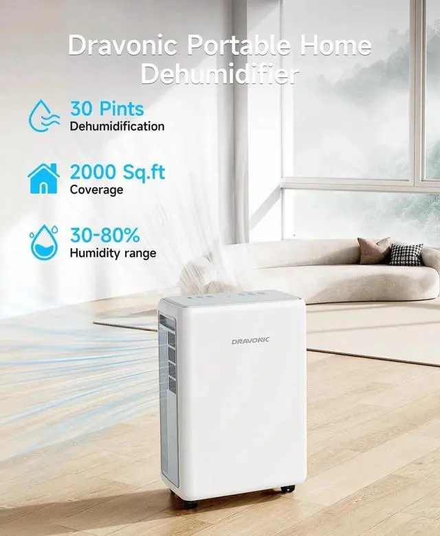 Alt view image 2 of 7 - 2000 Sq. Ft Dehumidifier for Basement, 30 Pint Dehumidifiers for Home, Bedroo...