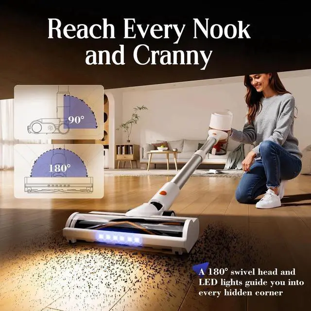 Alt view image 4 of 4 - Cordless Vacuum Cleaner, Stick Vac with LED Touch Screen, 45KPA Pow... Fast Ship