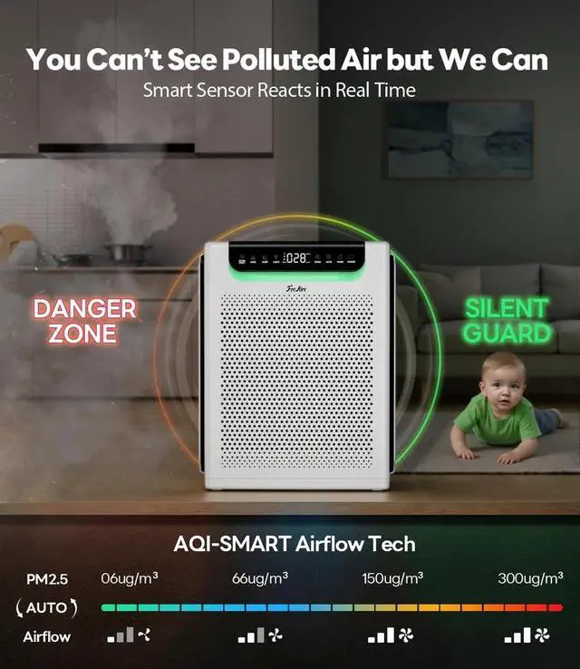 Alt view image 7 of 7 - Air Purifier for Home Large Room Covers Up to 2600 Ft² Washable Filters