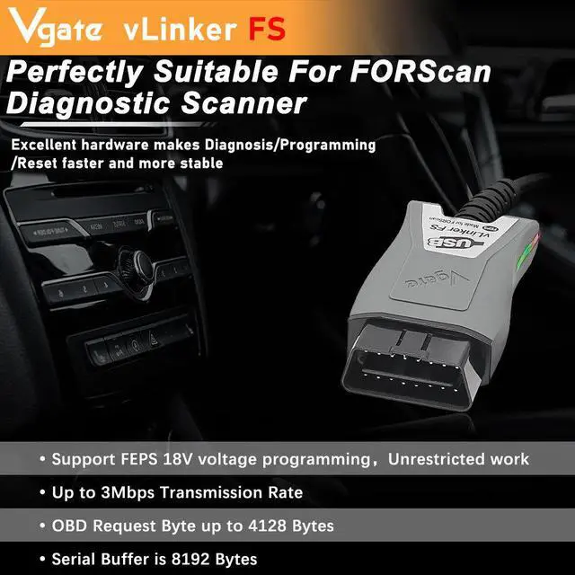 Alt view image 2 of 7 - Vgate Vlinker FS ELM327 USB OBD2 Car Diagnostic Tool for Ford FORScan OBD2 Automotive Scanner MS/HS CAN for Mazda PK OBDLink EX