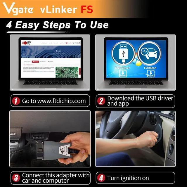 Alt view image 5 of 7 - Vgate Vlinker FS ELM327 USB OBD2 Car Diagnostic Tool for Ford FORScan OBD2 Automotive Scanner MS/HS CAN for Mazda PK OBDLink EX