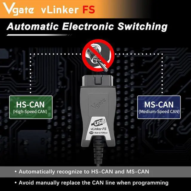 Alt view image 6 of 7 - Vgate Vlinker FS ELM327 USB OBD2 Car Diagnostic Tool for Ford FORScan OBD2 Automotive Scanner MS/HS CAN for Mazda PK OBDLink EX