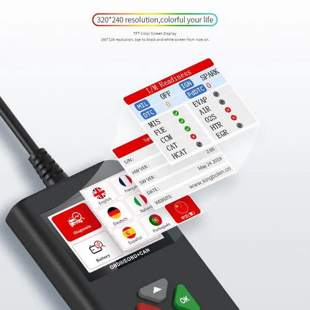 Alt view image 6 of 6 - OBD2 vehicle diagnostic tool, YA206 vehicle fault detector, battery tester, multi-function reading card