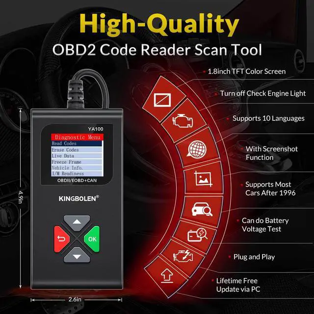 Alt view image 7 of 7 - New model automotive engine fault diagnosis instrument OBD2 car fault code reading card YA100 multi-language