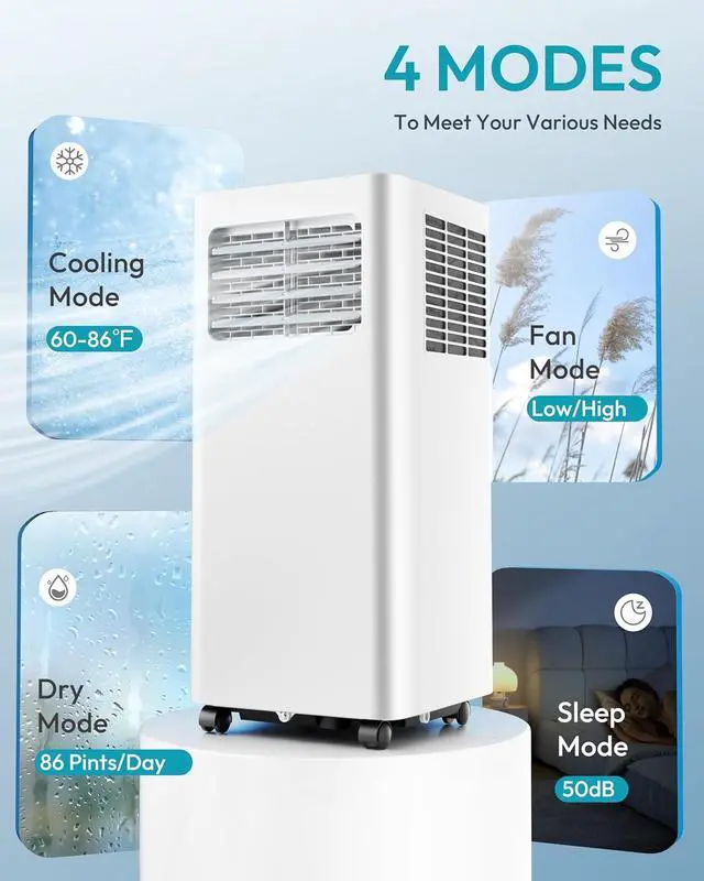 Alt view image 2 of 7 - EUHOMY 8,000 BTU Portable Air Conditioners, 4-in-1 Air Conditioner Portable Up to 350 Sq.Ft., Portable AC Unit with Cool, Fan, Dehumidifier, Sleep, 24H Timer, Remote & Installation Kit, for Bedroom