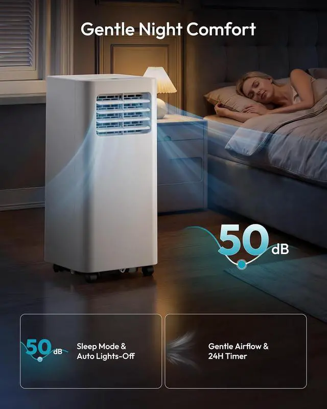 Alt view image 3 of 7 - EUHOMY 8,000 BTU Portable Air Conditioners, 4-in-1 Air Conditioner Portable Up to 350 Sq.Ft., Portable AC Unit with Cool, Fan, Dehumidifier, Sleep, 24H Timer, Remote & Installation Kit, for Bedroom