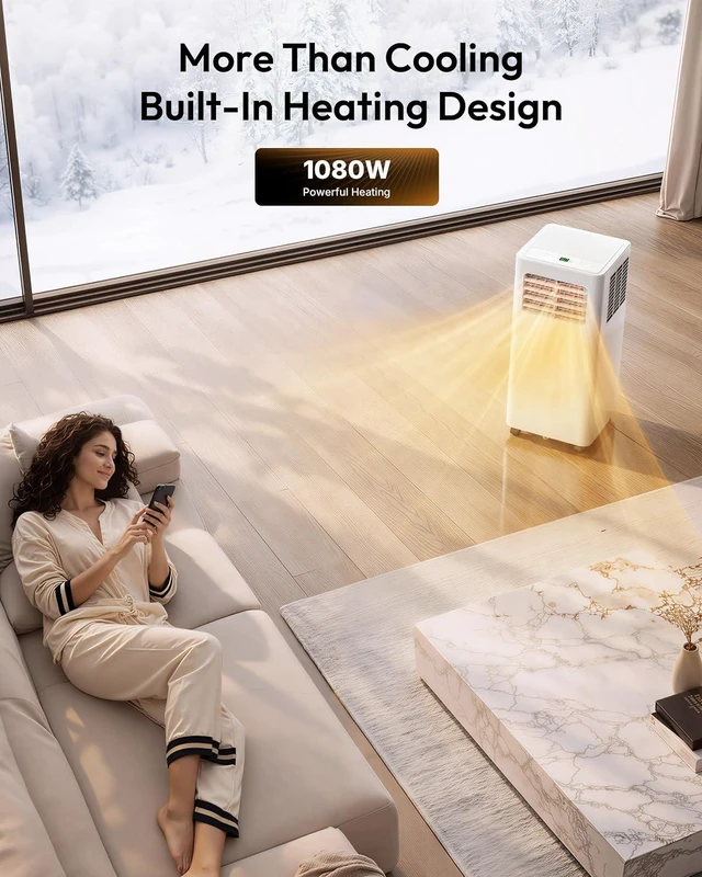 Alt view image 7 of 7 - EUHOMY Portable Air Conditioners 14,000 BTU, 5-in-1 Portable AC Unit Up to 650 Sq.Ft. for Bedroom with Cool, Heat, Fan, Dehumidifier, Sleep, AC Units with LED Remote & 24H Timer, Installation Kits