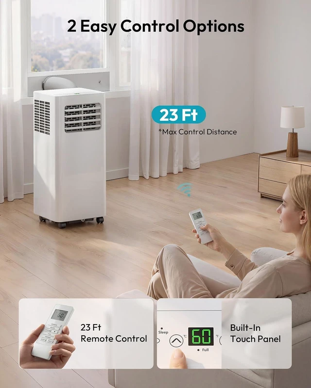 Alt view image 4 of 7 - EUHOMY Portable Air Conditioners 14,000 BTU, 5-in-1 Portable AC Unit Up to 650 Sq.Ft. for Bedroom with Cool, Heat, Fan, Dehumidifier, Sleep, AC Units with LED Remote & 24H Timer, Installation Kits