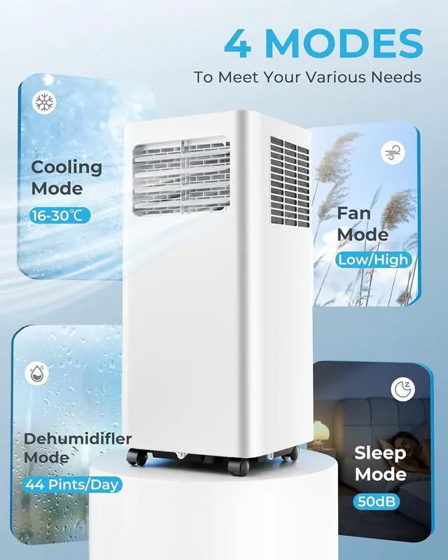 Alt view image 4 of 7 - EUHOMY Portable Air Conditioners 10,000 BTU, 4-in-1 Air Conditioner Portable Up to 450 Sq.Ft. with Cool, Fan, Dehumidifier, Sleep, Portable AC Unit with LED Remote & 24H Timer, Installation Kits