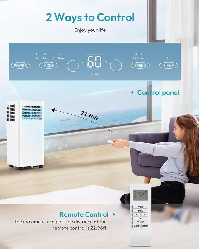 Alt view image 7 of 7 - EUHOMY Portable Air Conditioners 10,000 BTU, 4-in-1 Air Conditioner Portable Up to 450 Sq.Ft. with Cool, Fan, Dehumidifier, Sleep, Portable AC Unit with LED Remote & 24H Timer, Installation Kits