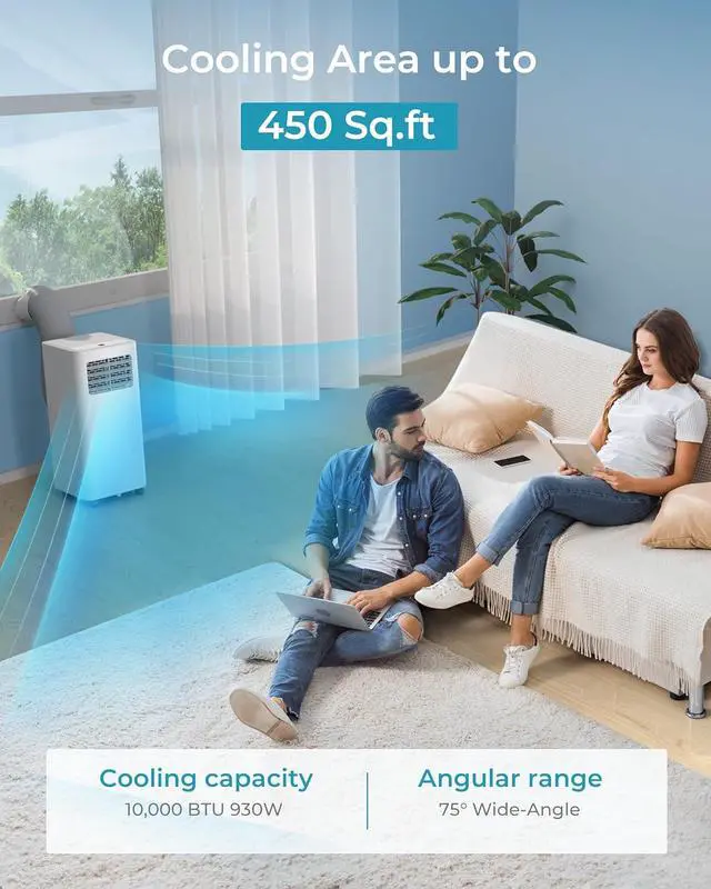 Alt view image 3 of 7 - EUHOMY Portable Air Conditioners 10,000 BTU, 4-in-1 Air Conditioner Portable Up to 450 Sq.Ft. with Cool, Fan, Dehumidifier, Sleep, Portable AC Unit with LED Remote & 24H Timer, Installation Kits