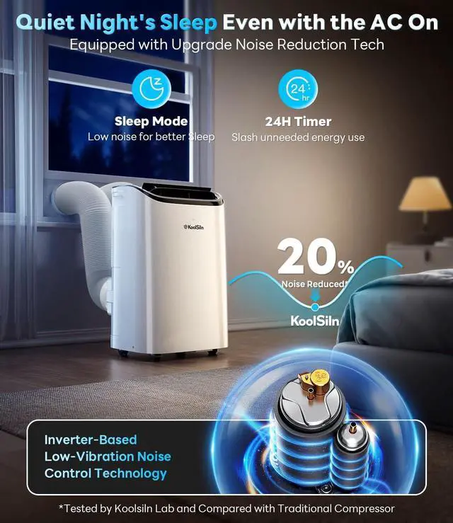 Alt view image 2 of 7 - 16,000 BTU Inverter Portable Air Conditioner, Cools Up to 800 Sq.Ft, Auto-Evaporation, Low Noise AC Unit with APP & Remote Control for Large Room, Office, Garage, White