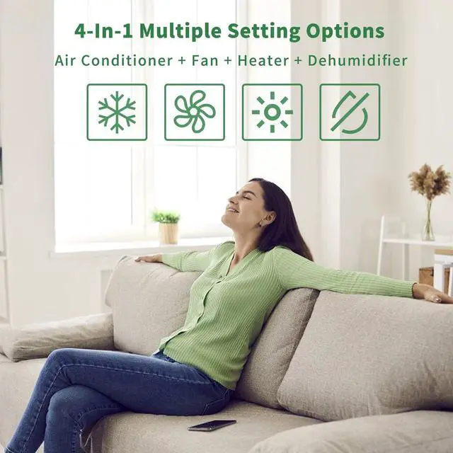 Alt view image 4 of 7 - Uhome 12000 BTU Portable Air Conditioner w/Heater up to 450 Sq. Ft, Ac Heater Combo Window Unit, Portable AC Unit with Dehumidifier & Fan, Cools & Heats,Remote Control and Window Kit Included,White