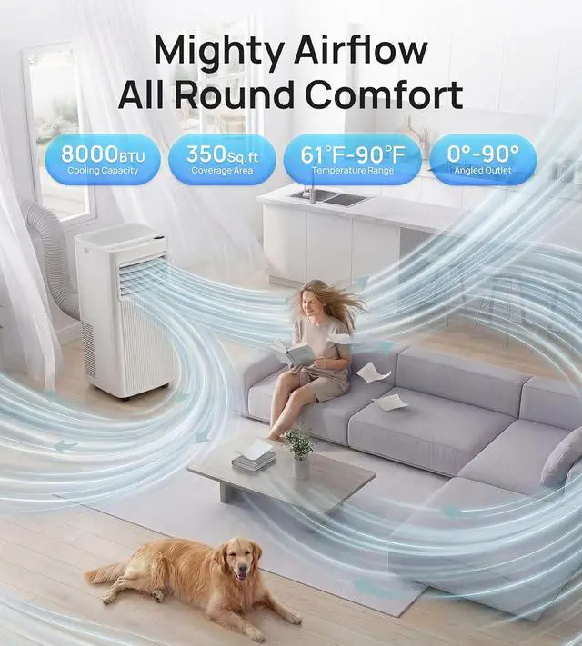 Alt view image 2 of 7 - 8000 BTU Portable Air Conditioners,Portable AC with Cool, Fan,Dehumidifier,Sleep,24H Timer,Quiet Cooling,Up to 350 Sq.Ft,Air Conditioner for Bedroom,Home,Office,Remote&Window Kit
