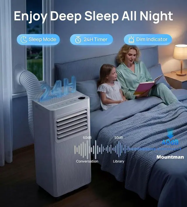 Alt view image 3 of 7 - 8000 BTU Portable Air Conditioners,Portable AC with Cool, Fan,Dehumidifier,Sleep,24H Timer,Quiet Cooling,Up to 350 Sq.Ft,Air Conditioner for Bedroom,Home,Office,Remote&Window Kit