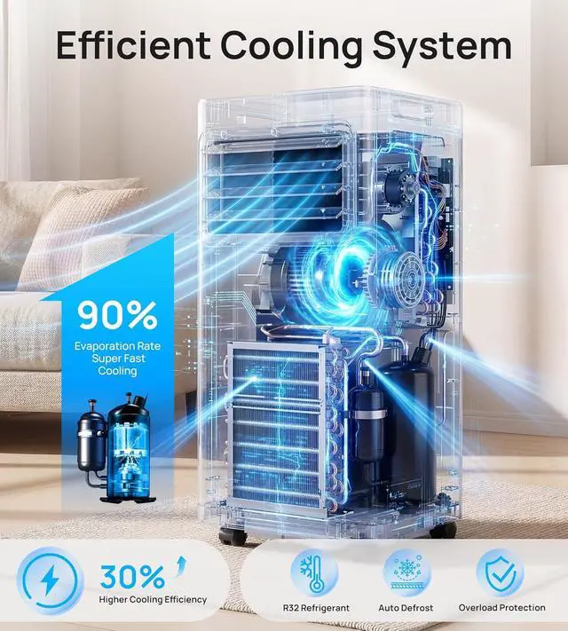 Alt view image 5 of 7 - 10000 BTU Portable Air Conditioners,Portable AC with Cool, Fan,Dehumidifier,Sleep,24H Timer,Quiet Cooling,Up to 450 Sq.Ft,Air Conditioner for Bedroom,Home,Office,Remote&Window Kit