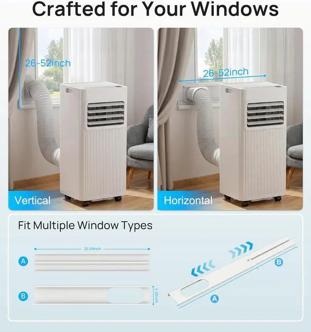 Alt view image 2 of 7 - 10000 BTU Portable Air Conditioners,Portable AC with Cool, Fan,Dehumidifier,Sleep,24H Timer,Quiet Cooling,Up to 450 Sq.Ft,Air Conditioner for Bedroom,Home,Office,Remote&Window Kit