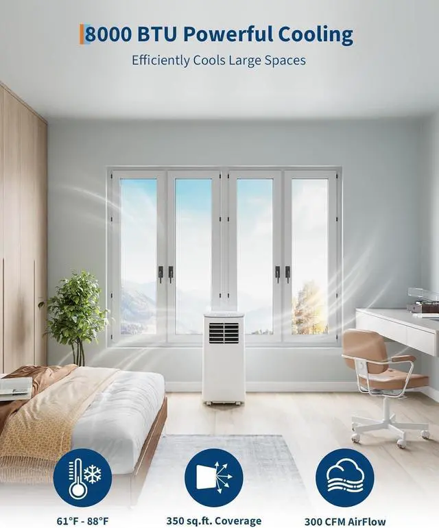 Alt view image 5 of 7 - Garvee 3-in-1 Portable Air Conditioner, 8,000 BTU Portable AC Unit with Cooling, Dehumidifier & Fan for Rooms up to 350 sq.ft with Remote Control, Sleep Mode, 24H Timer and Window Kit