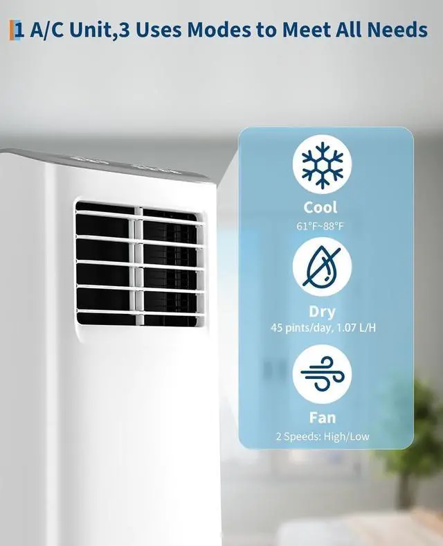 Alt view image 4 of 7 - Garvee 3-in-1 Portable Air Conditioner, 8,000 BTU Portable AC Unit with Cooling, Dehumidifier & Fan for Rooms up to 350 sq.ft with Remote Control, Sleep Mode, 24H Timer and Window Kit