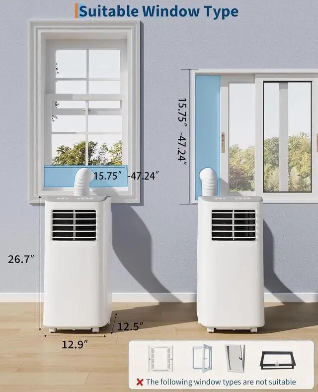 Alt view image 7 of 7 - Garvee 3-in-1 Portable Air Conditioner, 8,000 BTU Portable AC Unit with Cooling, Dehumidifier & Fan for Rooms up to 350 sq.ft with Remote Control, Sleep Mode, 24H Timer and Window Kit