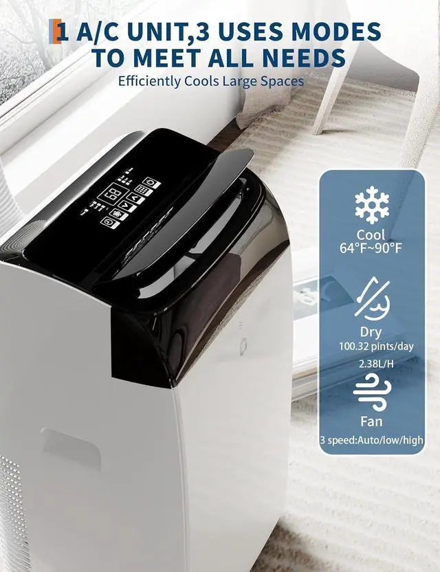 Alt view image 3 of 6 - Garvee 14,000 BTU AC Unit, 3-in-1 Portable Air Conditioner with Cooling, Dehumidifier & Fan for Rooms up to 750 sq.ft, Remote Control, Sleep Mode, Timer & Window Kit
