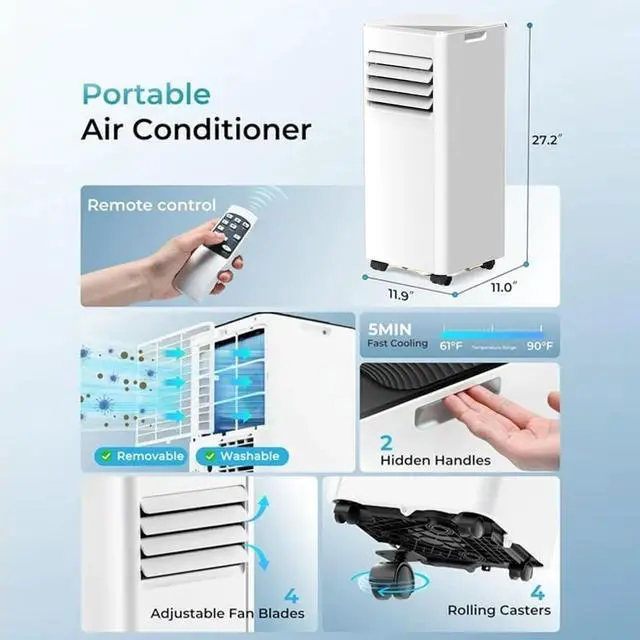 Alt view image 6 of 7 - 10000 BTU Portable Air Conditioner, 4-in-1 Cools 450 Sq.Ft, Quiet AC with Fan & Dehumidifier, LED Display, Remote, 24H Timer, Portable AC Units with Window Kit, for Bedroom/Office/Dorms