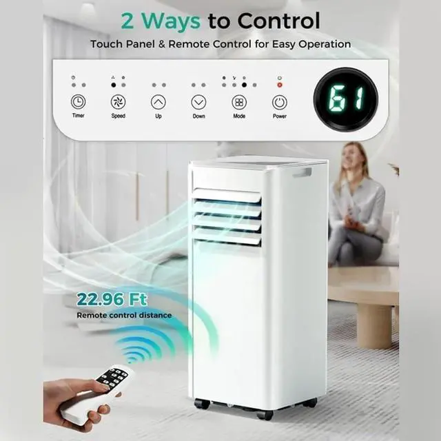 Alt view image 7 of 7 - 10000 BTU Portable Air Conditioner, 4-in-1 Cools 450 Sq.Ft, Quiet AC with Fan & Dehumidifier, LED Display, Remote, 24H Timer, Portable AC Units with Window Kit, for Bedroom/Office/Dorms
