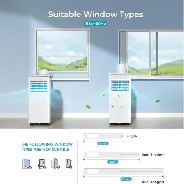Alt view image 5 of 7 - 10000 BTU Portable Air Conditioner, 4-in-1 Cools 450 Sq.Ft, Quiet AC with Fan & Dehumidifier, LED Display, Remote, 24H Timer, Portable AC Units with Window Kit, for Bedroom/Office/Dorms