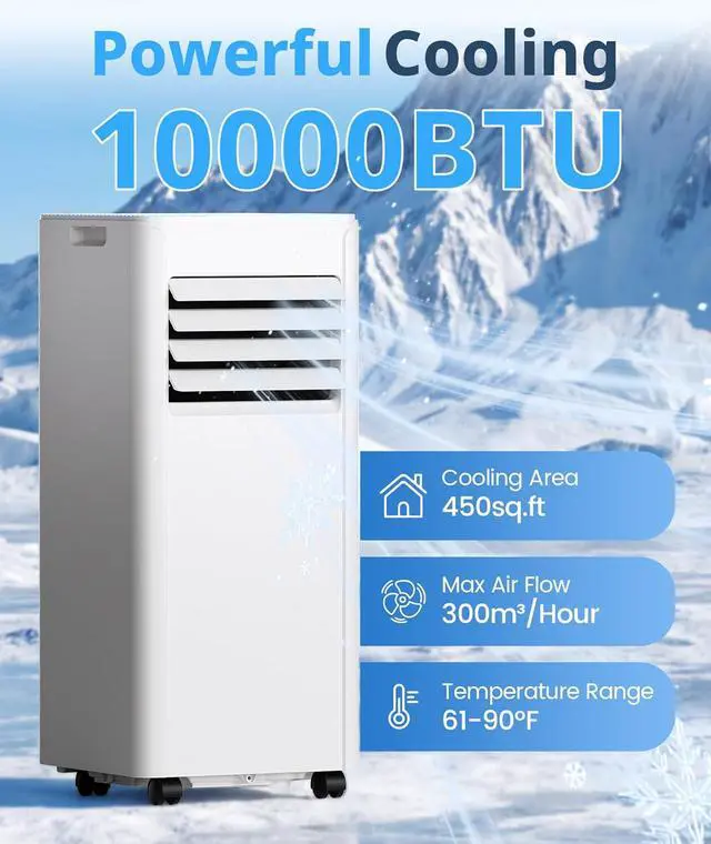 Alt view image 6 of 7 - 10,000 BTU Portable Air Conditioner, Cools Up to 450 Sq. Ft., 5-in-1 Quiet Portable AC Units with Remote Control, LED Display, 24H Timer, Sleep Mode, Window Kits for Bedroom, Office, Apartment