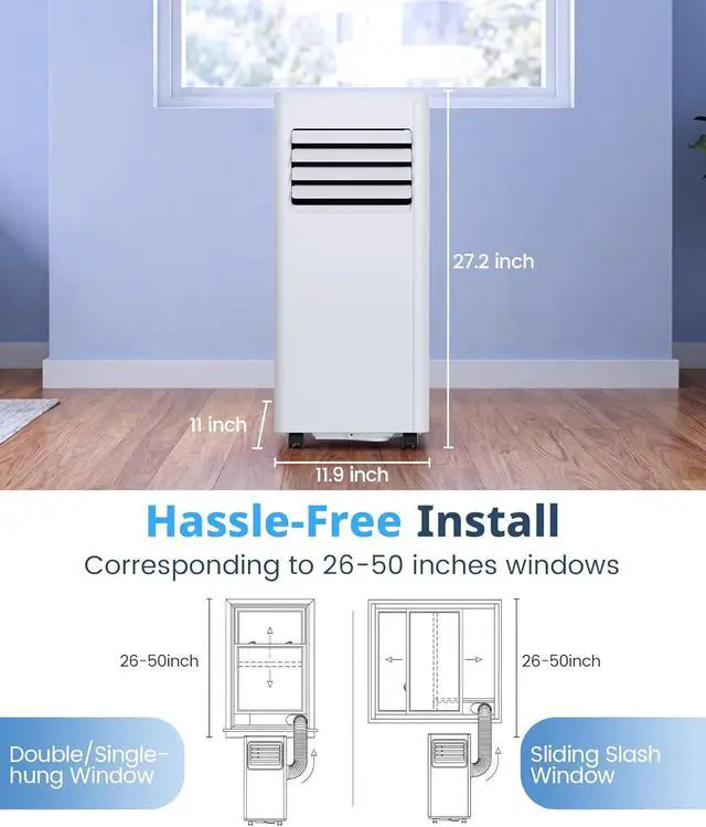 Alt view image 2 of 7 - 10,000 BTU Portable Air Conditioner, Cools Up to 450 Sq. Ft., 5-in-1 Quiet Portable AC Units with Remote Control, LED Display, 24H Timer, Sleep Mode, Window Kits for Bedroom, Office, Apartment