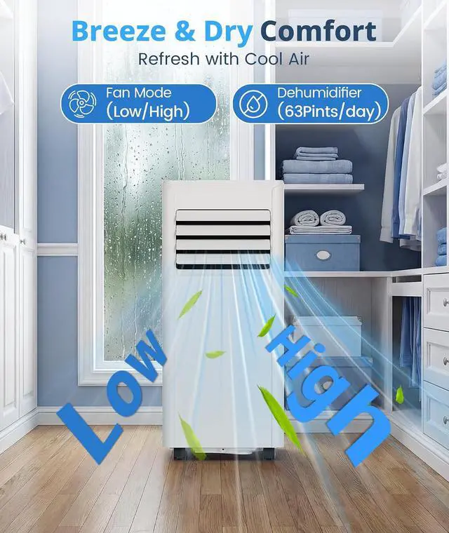 Alt view image 7 of 7 - 10,000 BTU Portable Air Conditioner, Cools Up to 450 Sq. Ft., 5-in-1 Quiet Portable AC Units with Remote Control, LED Display, 24H Timer, Sleep Mode, Window Kits for Bedroom, Office, Apartment