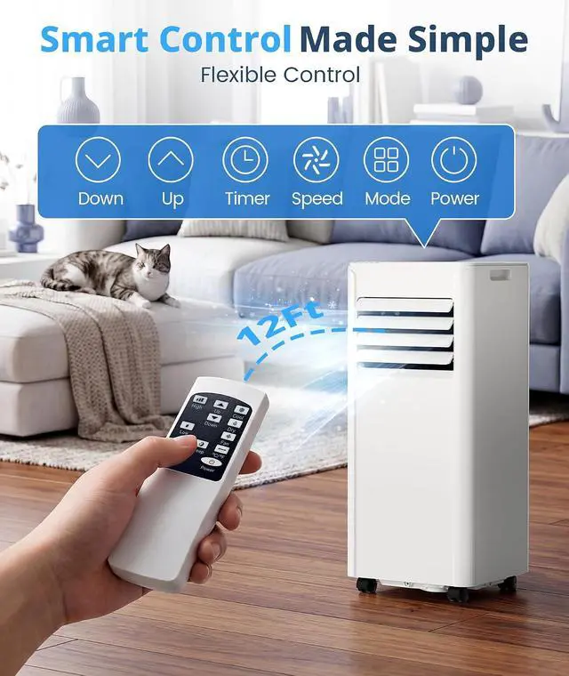 Alt view image 5 of 7 - 10,000 BTU Portable Air Conditioner, Cools Up to 450 Sq. Ft., 5-in-1 Quiet Portable AC Units with Remote Control, LED Display, 24H Timer, Sleep Mode, Window Kits for Bedroom, Office, Apartment
