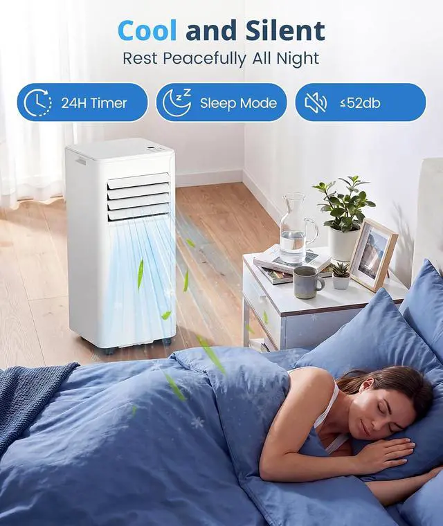 Alt view image 3 of 7 - 10,000 BTU Portable Air Conditioner, Cools Up to 450 Sq. Ft., 5-in-1 Quiet Portable AC Units with Remote Control, LED Display, 24H Timer, Sleep Mode, Window Kits for Bedroom, Office, Apartment