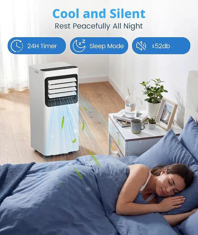 Alt view image 6 of 7 - 10,000 BTU Portable Air Conditioner, Cools Up to 450 Sq. Ft., 4-in-1 Quiet AC Units with Cool, Dehumidify, Fan, Sleep Mode Remote Control, 24H Timer, Portable AC for Bedroom, Office, Apartment