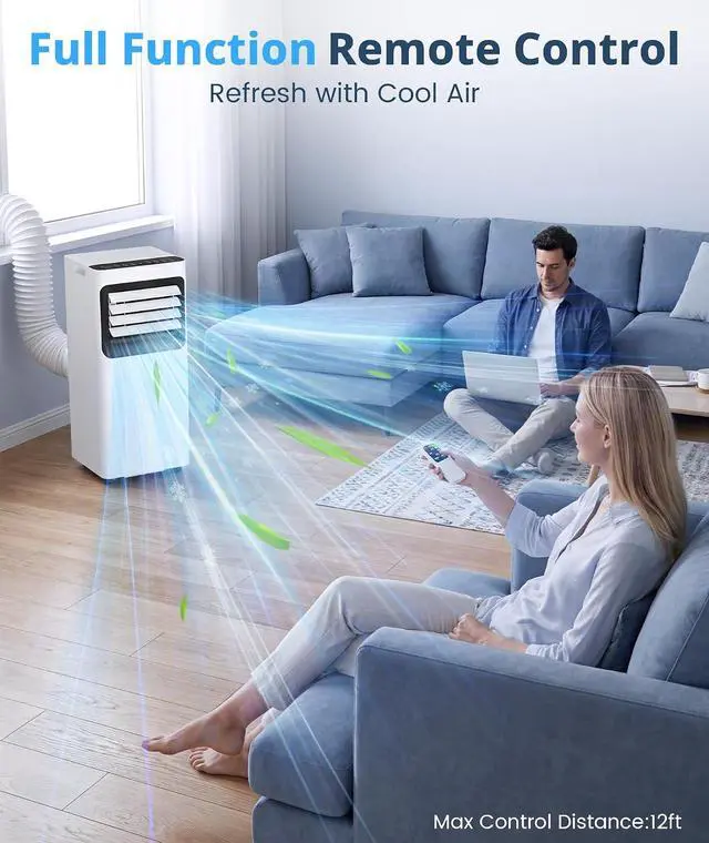 Alt view image 2 of 7 - 10,000 BTU Portable Air Conditioner, Cools Up to 450 Sq. Ft., 4-in-1 Quiet AC Units with Cool, Dehumidify, Fan, Sleep Mode Remote Control, 24H Timer, Portable AC for Bedroom, Office, Apartment