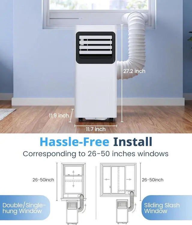 Alt view image 3 of 7 - 10,000 BTU Portable Air Conditioner, Cools Up to 450 Sq. Ft., 4-in-1 Quiet AC Units with Cool, Dehumidify, Fan, Sleep Mode Remote Control, 24H Timer, Portable AC for Bedroom, Office, Apartment