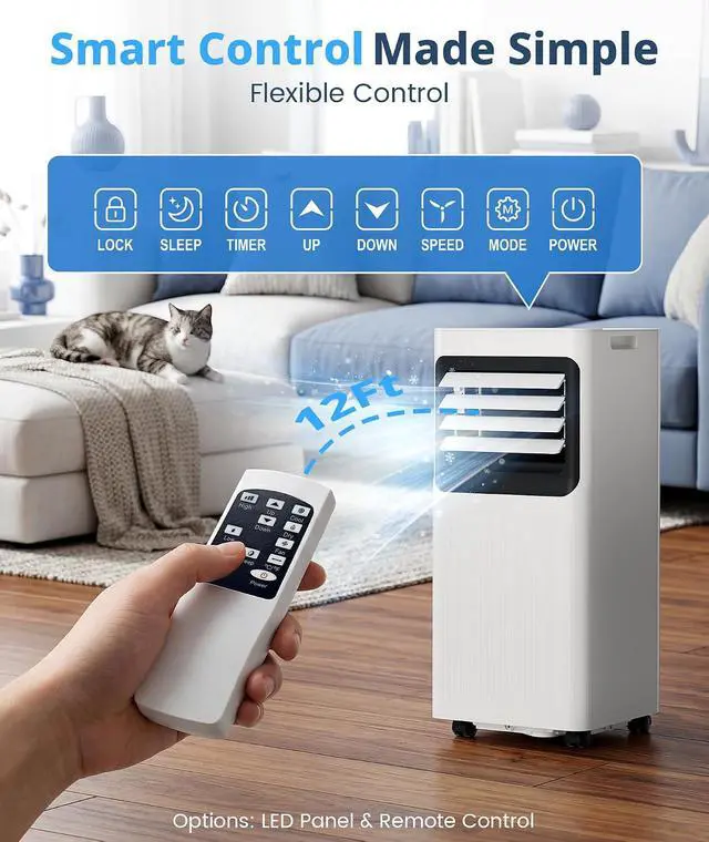 Alt view image 7 of 7 - 10,000 BTU Portable Air Conditioner, Cools Up to 450 Sq. Ft., 4-in-1 Quiet AC Units with Cool, Dehumidify, Fan, Sleep Mode Remote Control, 24H Timer, Portable AC for Bedroom, Office, Apartment