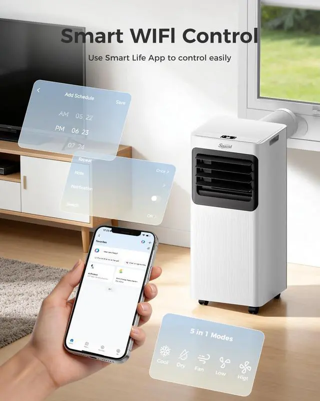 Alt view image 2 of 7 - 16,000 B T U Portable Air Conditioners for Large Room up to 750 Sq. Ft., 5-in-1 Smart AC with WiFi App, Remote Control, Fast Cooling, Dehumidifier, Fan, Sleep Mode, 24H Timer & Window Kit