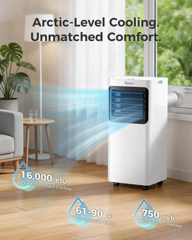 Alt view image 4 of 7 - 16,000 B T U Portable Air Conditioners for Large Room up to 750 Sq. Ft., 5-in-1 Smart AC with WiFi App, Remote Control, Fast Cooling, Dehumidifier, Fan, Sleep Mode, 24H Timer & Window Kit