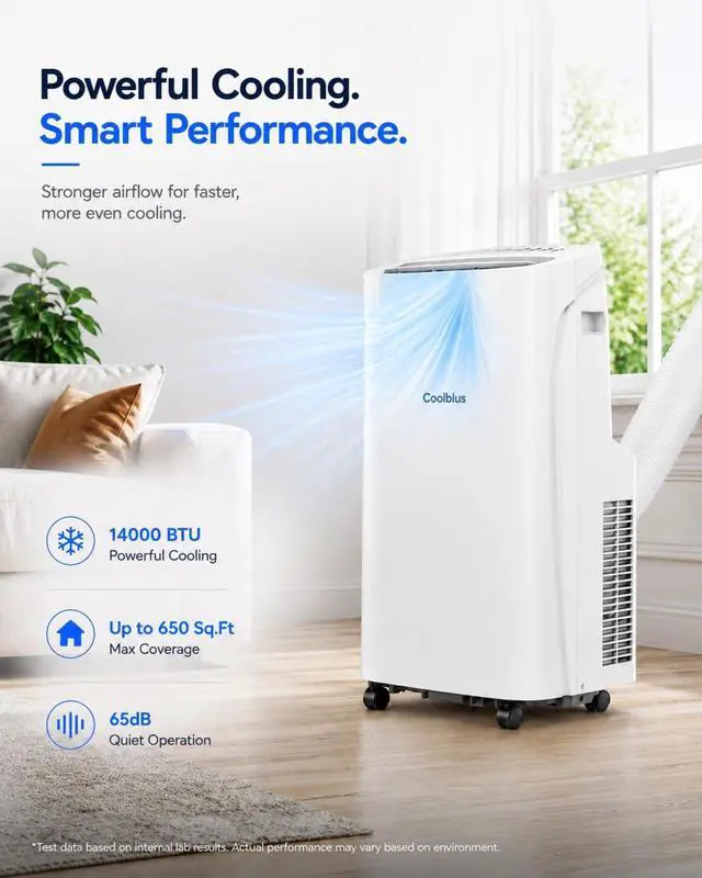 Alt view image 4 of 7 - Coolblus Portable Air Conditioners 14000 BTU, 4 in 1 Portable AC Unit with Cool/Dehumidify/Fan,Wi-Fi Smart Quiet AC Cool Up to 650 Sq.Ft, Remote Control, Auto Swing, White-14000BTU-WIFI