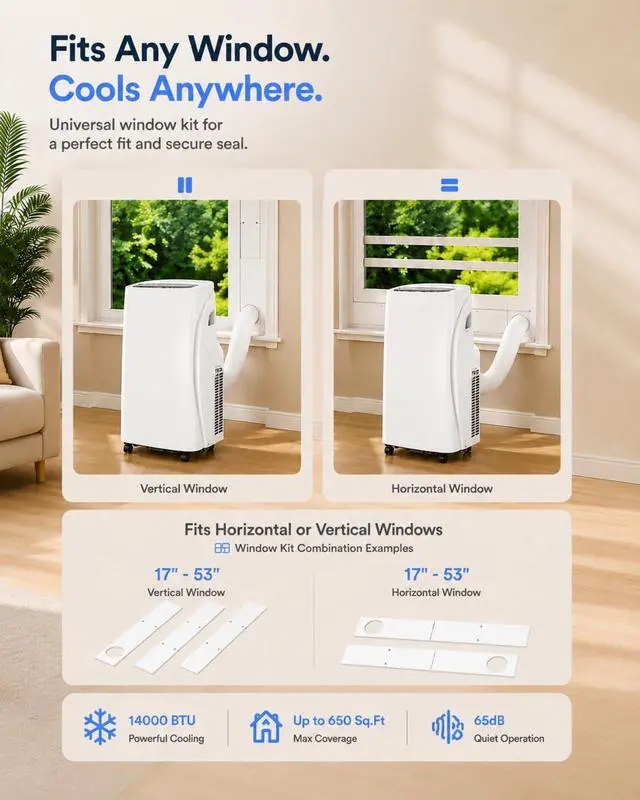 Alt view image 2 of 7 - Coolblus Portable Air Conditioners 14000 BTU, 4 in 1 Portable AC Unit with Cool/Dehumidify/Fan,Wi-Fi Smart Quiet AC Cool Up to 650 Sq.Ft, Remote Control, Auto Swing, White-14000BTU-WIFI