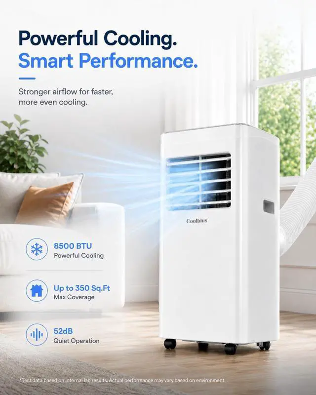 Alt view image 5 of 6 - Coolblus Portable Air Conditioners, 8500 BTU Portable AC Cool Up to 360 Sq.Ft, 3 IN 1 with Remote Control, Sleep Mode, Window Kit, No Wall or Window Installation Needed, White-8500BTU