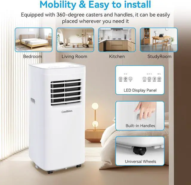 Alt view image 6 of 7 - Coolblus 10000 BTU Portable Air Conditioners Cool Up to 450 Sq.Ft, 3-IN-1 Portable AC Unit with Remote Control/LED Display/Installation Kits & Screwdriver/24Hrs Timer for Home/Office, White-10000BTU